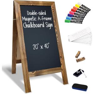 Better Office Products Magnetic A-Frame Chalkboard Sign, Extra Large 20" x 40", Standing Chalkboard Easel, Deluxe Set with Multiple Accessories, Outdoor Sidewalk Sandwich Board Sign,(Rustic Brown)