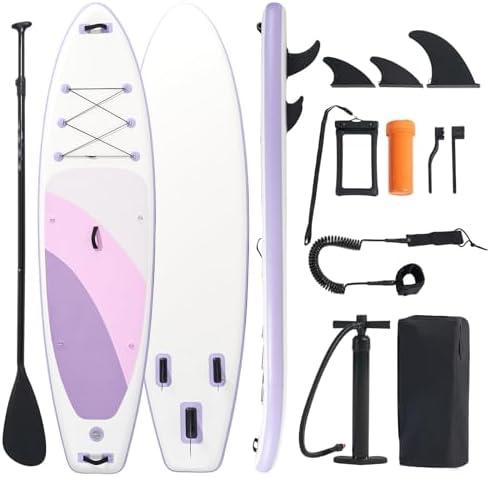 Inflatable Stand Up Paddle Board 10'6" x 33" x 6", 350 LBS Capacity Beginner-Friendly SUP Board with Paddle, Pump, Backpack, Leash, Waterproof Phone Bag and 3 Fins for Lake, Ocean or River Fun