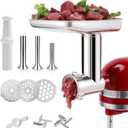 Stainless Steel Food Grinder Attachment for KitchenAid Mixers, Dishwasher Safe Meat Processor Aceesory Included 3 Sausage Stuffer Tubes