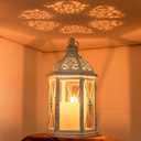 DECORKEY Lantern Decorative Indoor & Outdoor, 14.5'' Candle Lantern Farmhouse Home Decor, Hexagon Vintage Hanging Metal Candle Holder for Front Porch Shelf Patio Wedding Party, Christmas Decorations