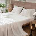 MooMee Bedding Sheet Set 100% Washed Cotton Linen Like Textured Breathable Durable Soft Comfy (Solid Off White, King)