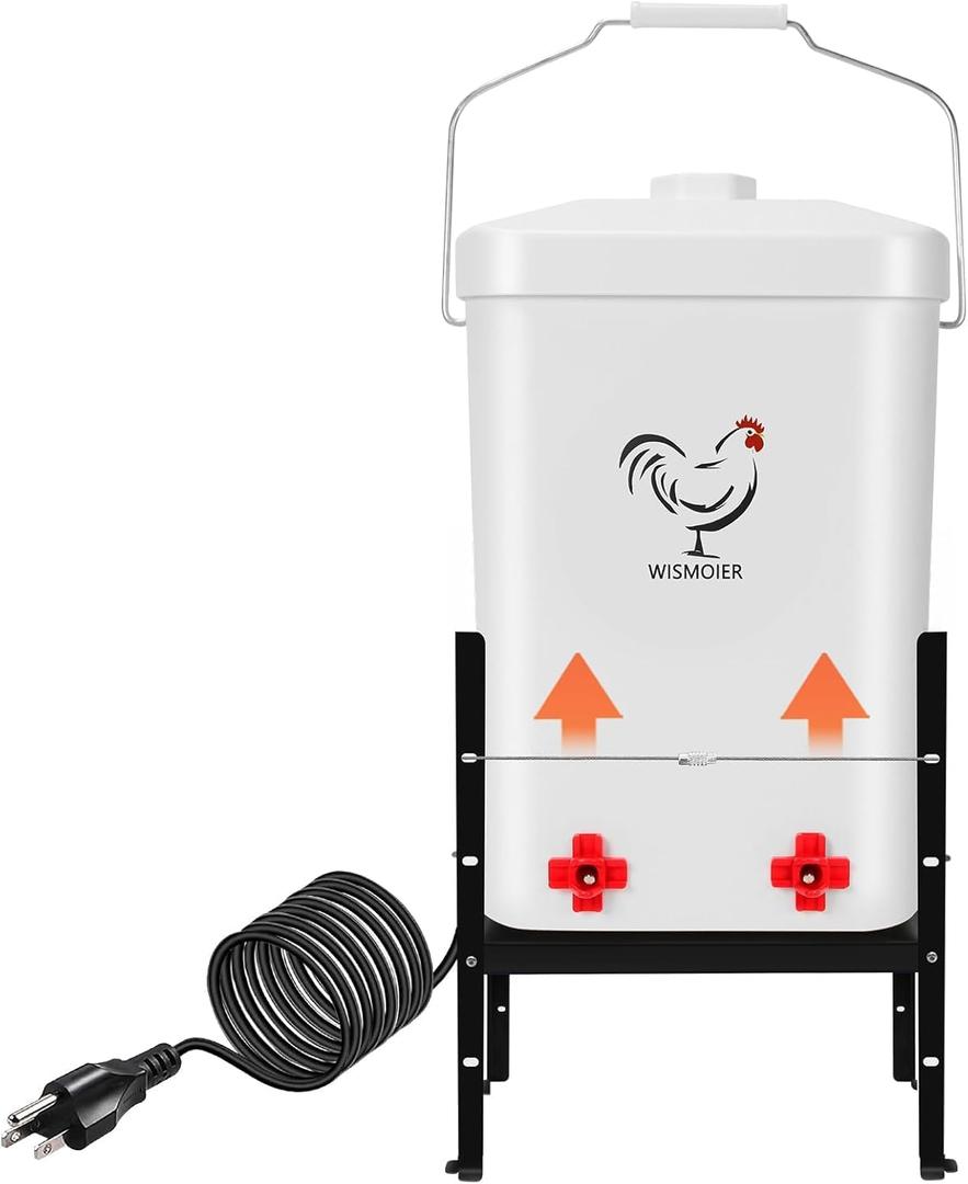 WISMOIER 3 Gallon Heated Chicken Waterer for Winter Automatic Chicken Water Heater,Adsjustable Height Anti-Freezing Poultry Watering System (White, 9 in x 7.1inch x 13.7in)