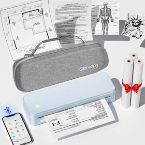 Gloryang Inkless Portable Printer for Travel, Wireless Thermal Printer Supports 8.5" x 11" US Letter Size, Bluetooth Machine Includes Carry Case and 3 Rolls of Thermal Paper Kit, Blue