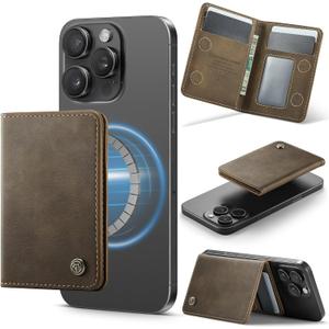 Defencase for Magsafe Wallet Magnetic Card Holder RFID Blocking, PU Leather Minimalist Phone Wallet Compatible with MagSafe Phones and Cases for iPhone 16/15/ 14/13/ 12/ Pro/Max/Plus, Retro Brown