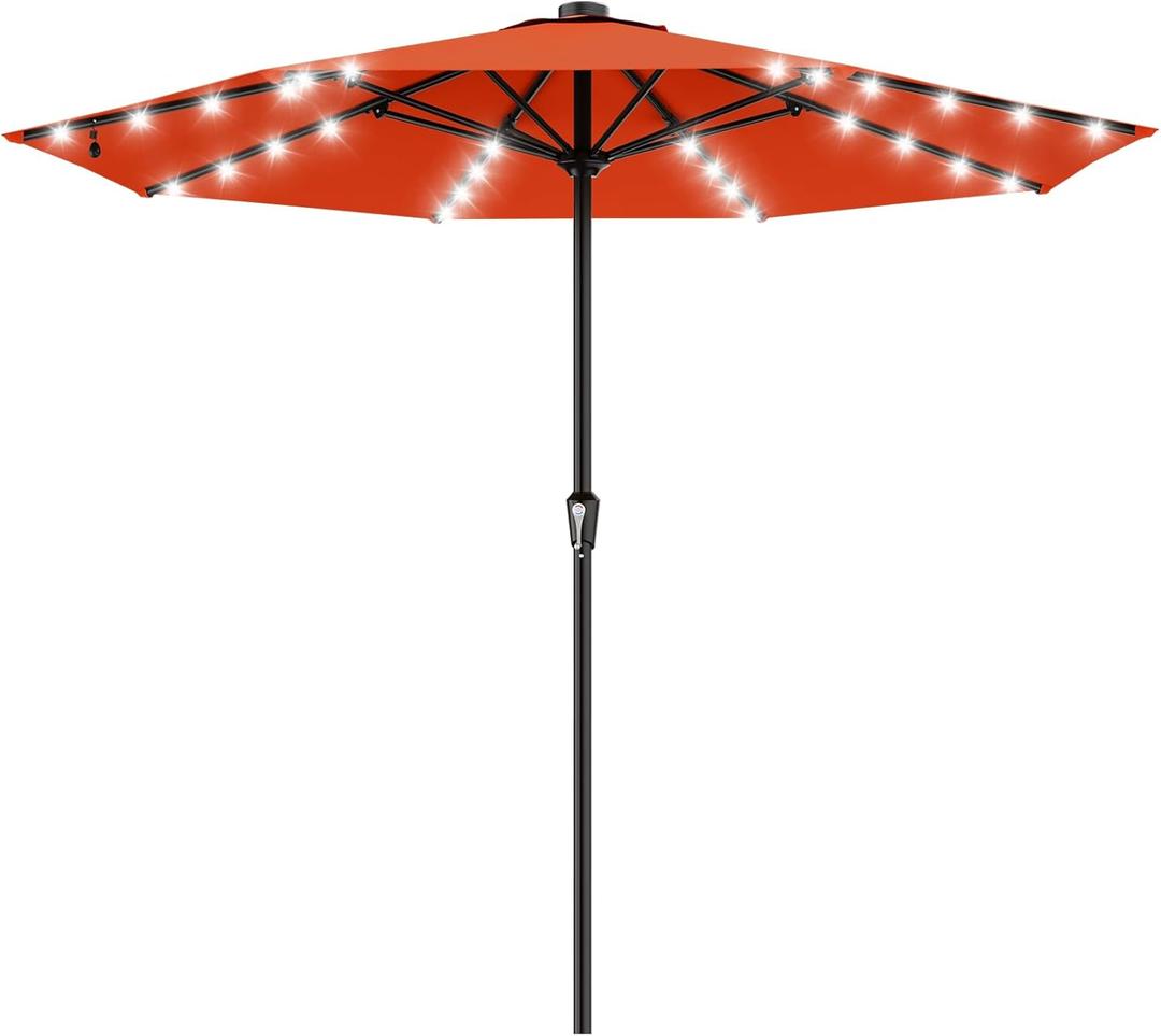 AreShark 11FT Large Patio Umbrella with Solar Lights, Lighted Solar Umbrella with Crank, Outdoor Table Market Umbrellas for Garden, Deck, Backyard, Pool and Beach, Orange