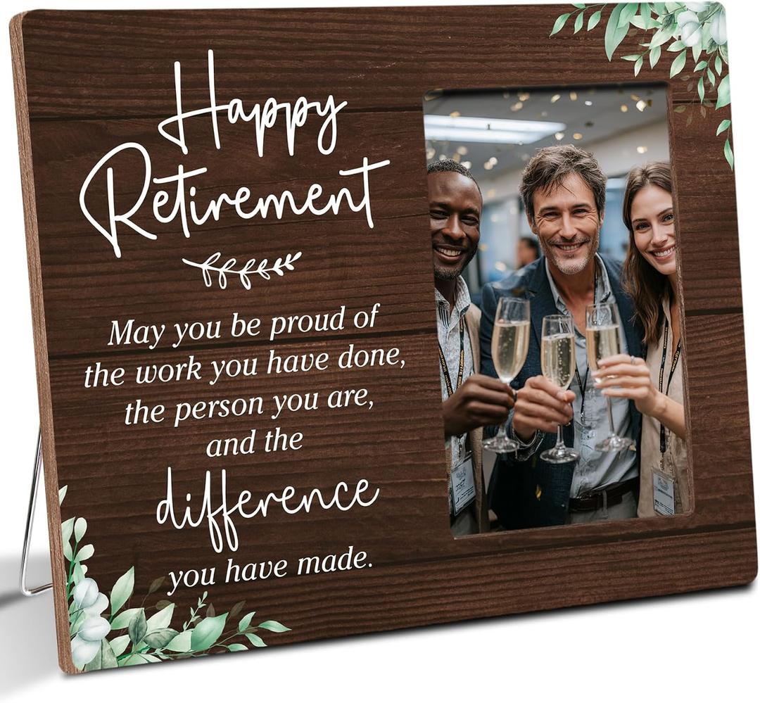 Coworkers RetirementWooden Picture Frame Gifts forRetired Colleague, Happy Retirement Coworker TeamGifts, Office Decor, Fits 4x6 Photo Frame