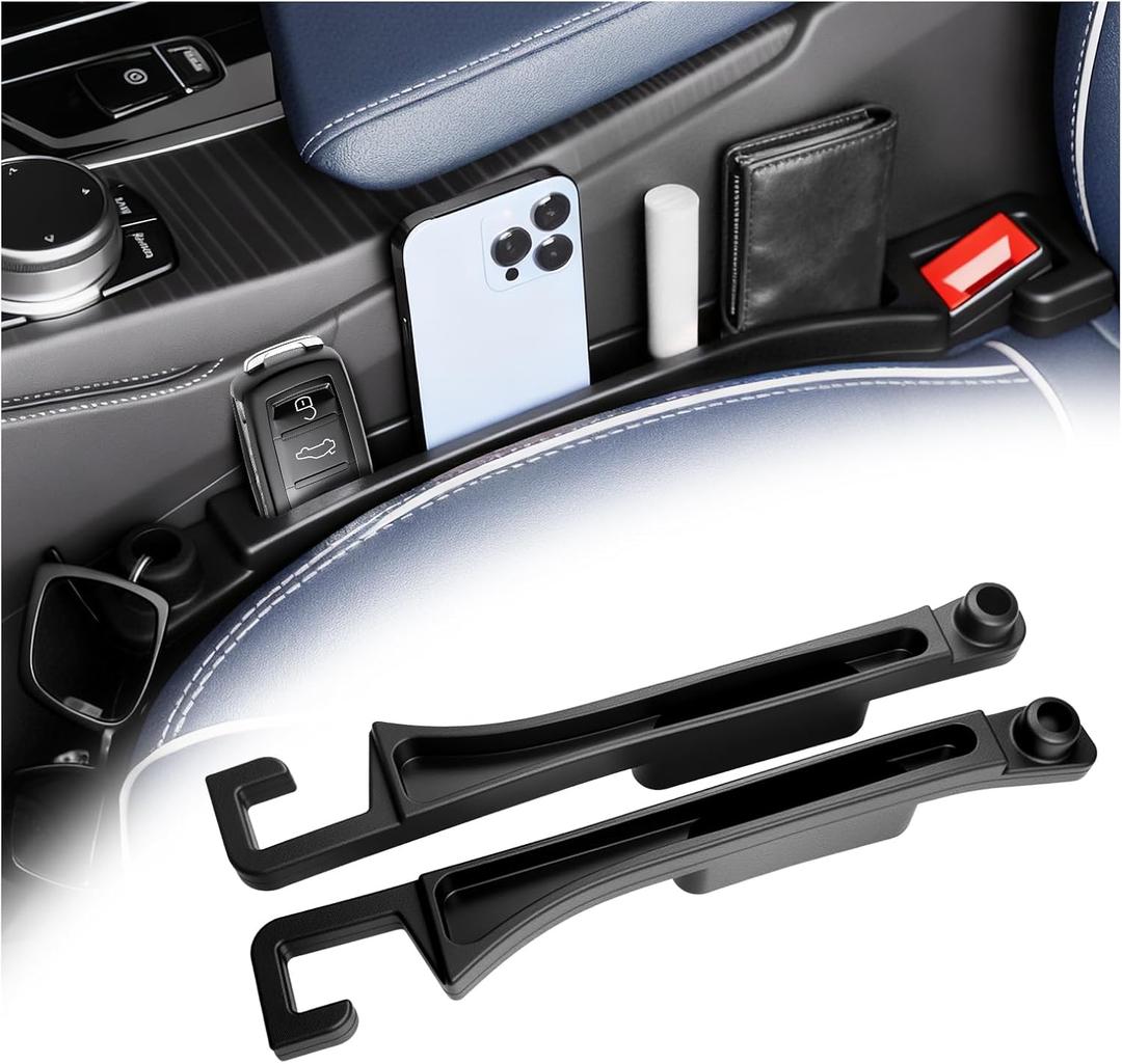 2PCS 2026 New Car Seat Gap Filler Organizer,in Between Car Seat Catcher with Phone Holder & Sunglass Holder & Cars Hook,Universal Cars Gap Seats Filler to Avoid Items Falling