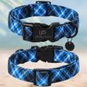 Autumn Cotton Dog Collar, Blue Plaid with Plastic Buckle, Adorable Pet Collar for Puppy, Cat or Dog