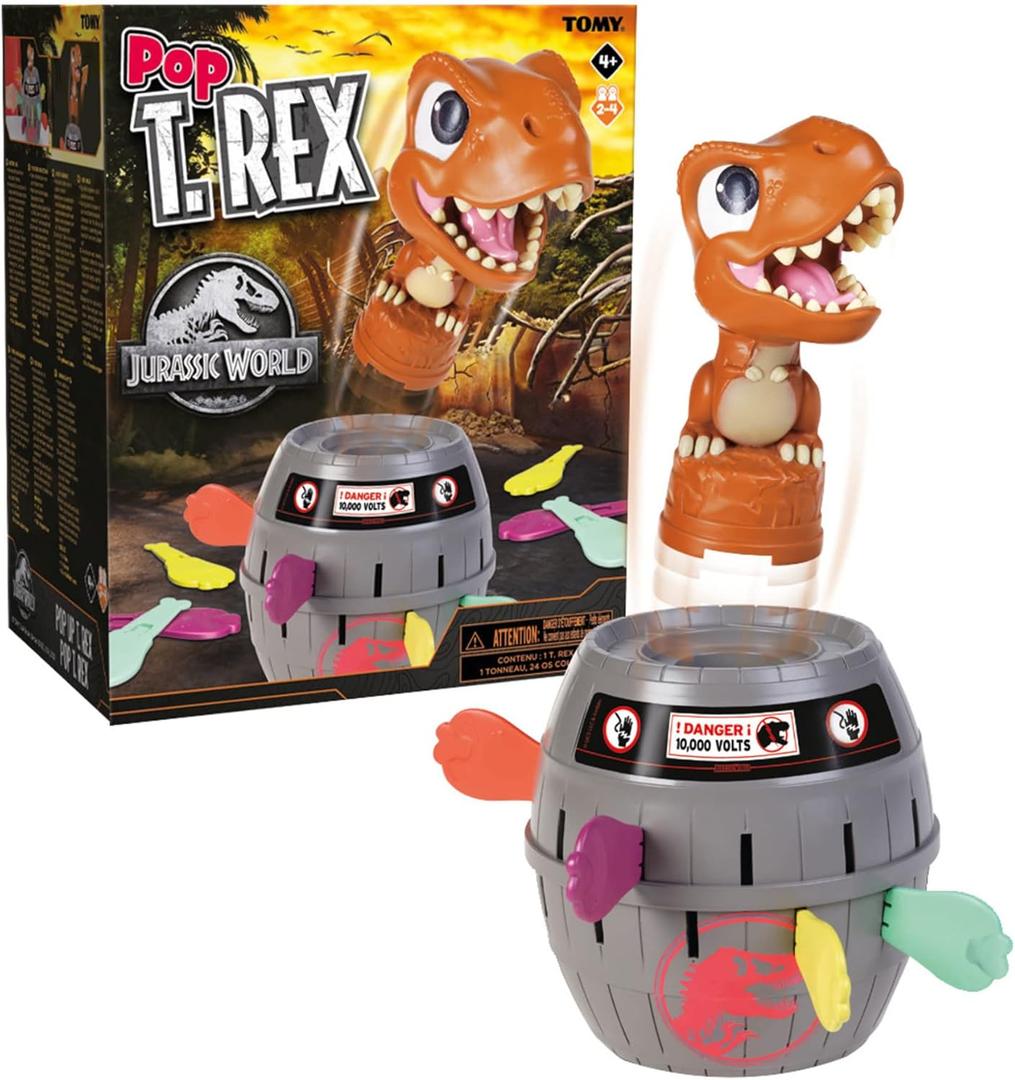 TOMY Pop Up T-Rex Board Game - Family and Preschool Kids Games for Family Game Night - Kids Activities and Jurassic World Toys - 2-4 Players - Ages 4 Years and Up