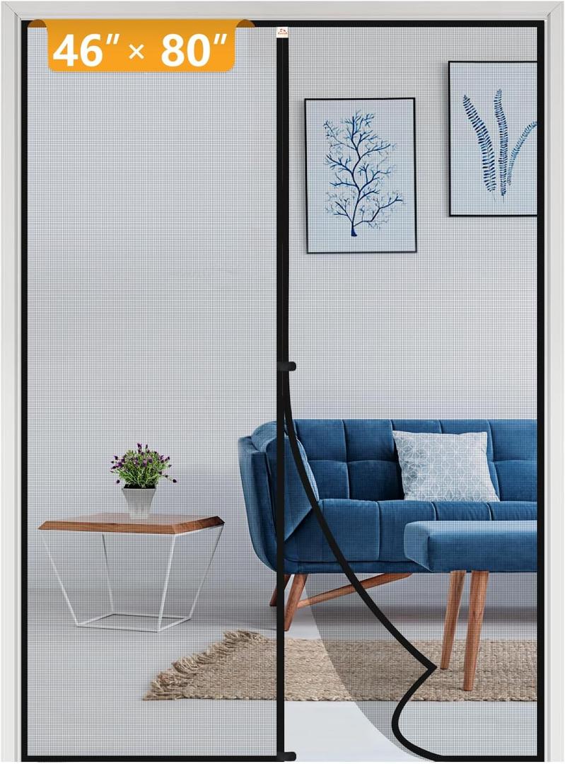 yotache Magnetic Screen Door Fits Door Size 46 x 80, Screen Size 48" x 81" Strong Magnet for Walk Through Sliding Door Black