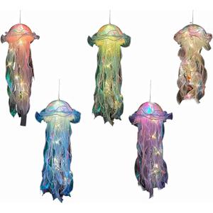 Jellyfish Hanging Decor,Party Decorations, Set of 5,Under The sea Party Decorations,Jellyfish Kit for Under The Sea Little Mermaid Party Decoration RPS-IND (Pink/Blue/Purple/Green/White 5pcs)