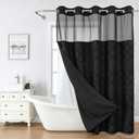 eachope Black No Hook Shower Curtain and Fabric Liner Set, Boho Tufted Chevron Striped and Shabby Chic Textured Shower Curtain with a See-Through Top Window, Hotel Decor, 71" W x 80" H