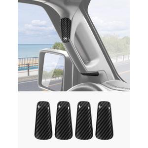 Savadicar Carbon Fiber Interior Accessories - A Pillar Grab Bar Handles Trim Set for 2018-2023 Jeep Wrangler JL JLU 4XE & Gladiator JT - Premium Texture Interior Decor Upgrade Option, 4-Piece