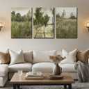 IBHJSART Framed Canvas Vintage Wall Art,Landscape Decor Prints,Set of 3 Nature Countryside Art Retro Painting Fields Tranquil Pictures Artwork Rustic for Living Room Bedroom Bathroom (12"x16")