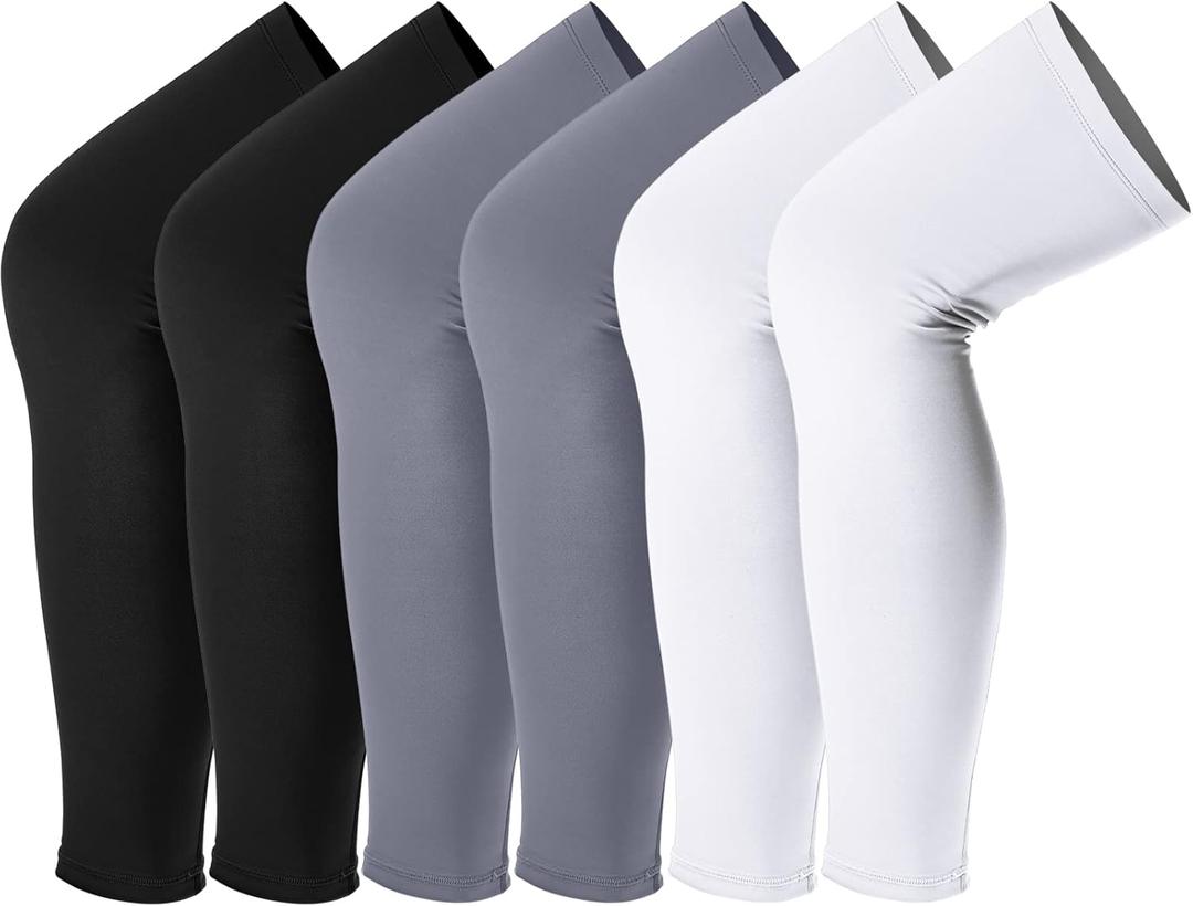 Leg Sleeves Compression Long Knee Sleeve UV Protect for Men Women Sport Basketball Football (Black, White, Gray)