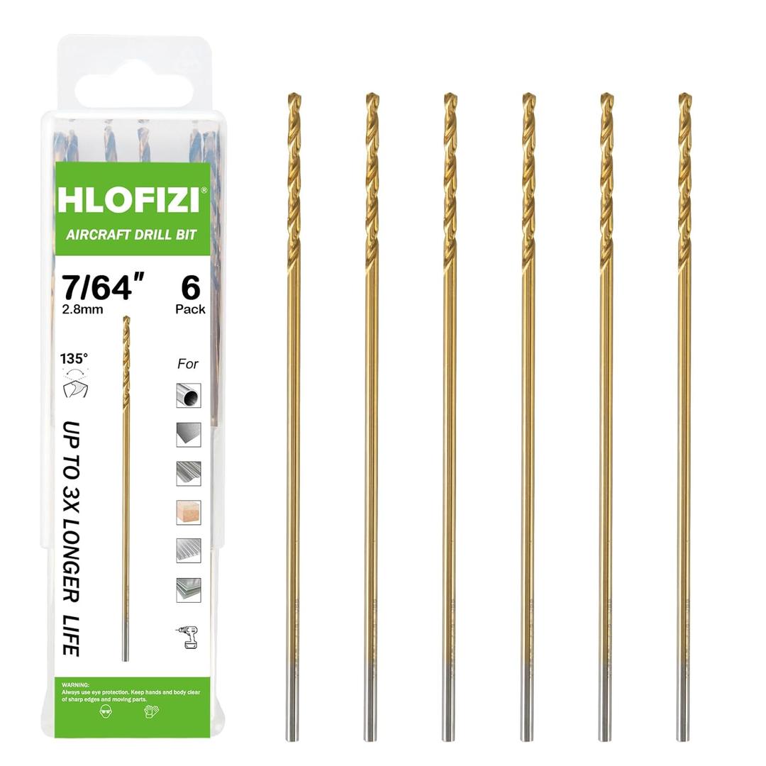 7/64 x 6 Inch Extra Long Drill Bits (6 Pack), Aircraft Drill Bit Titanium M2 High Speed Steel for Wood, Plastic, PVC, Thin Metal Sheet
