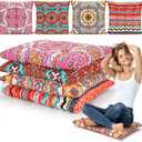 Nuogo 4 Pack Large 22 Inch Bohemian Floor Pillows Square Boho Floor Cushions Seating Pillows for Soft Yoga Meditation Pillow Mandala Pouf for Living Room Tatami Reading Nook(Exquisite)