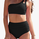 Buauty Women's Bikini Swimsuits Two Piece Bathing Suit with One Shoulder Top and High Waisted Tummy Control Bikini Bottom, L