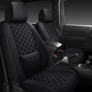 Wrangler Seat Covers 2007-2026 Front Pair, Waterproof Leather Interior Sets with Lumbar Support Custom Fit for Jeep Wrangler JK JL 2/4 Door Unlimited Sahara/Sport/Rubicon X 392 Willys, Black