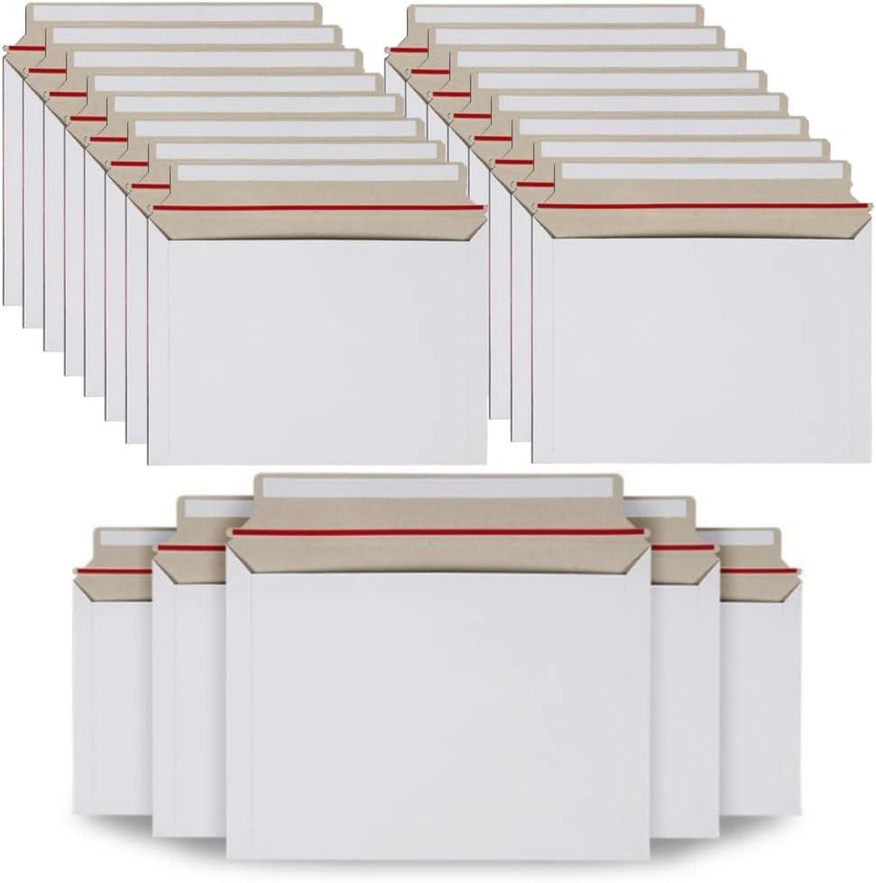 RHBLME 100PCS Stay Flat Mailers, 6x10 Inch Rigid Mailers Cardboard Envelopes, Self-Seal Mailers, White Rigid Shipping Envelopes, Use on School and Office, Great for Photo, Documents, Certificate