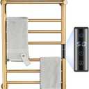 Gold Heated Towel Warmer Rack, Electric Heated Towel Drying Rack for Bathroom Radiator 70W, 7 Bar Wall Mounted Heated Towel Rail with Top Shelf Stainless steel Towel Warmer, 72*45*25Cm(Plug In)