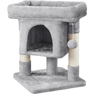 Topeakmart Cat Tree with Extra Large Plush Perch, Soft Cat Condo & Sisal-Covered Scratching Posts for Large Cats, Kittens Cats, 23.5 Inches, Light Gray