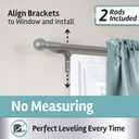 Zenna Home Curtain Rods for Windows 48 to 120 Inches, 2 Pack Adjustable Single Decorative Cafe Rods, Easy Install Window Rod, Perfect Leveling, No Measuring, Ball Finials, Brushed Nickel, Set of 2