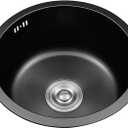Black Round RV Sink 14 Inch Undermount Kitchen Single Bowl Sink, SUS304 Stainless Steel Bar Counter Small Sinks With Accessories (Black, 14.2x14.2in)