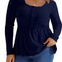 Women's Plus Size Babydoll Tops Long Sleeve Henley Shirts Cute Square Neck Peplum Top Button Casual Swing Flowy Blouses (XXL)