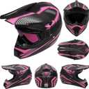 Adult Off-Road Motorcycle Helmet, Dot Approved Full Face Helmet, Equipped with Sun Visor and Detachable Inner Liner, Fashionable and Lightweight Design. (Pink, Medium)