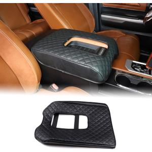 Aunginsy Car Armrest Seat Box Cover Protector Compatible Toyot@a Tundra 2007-2020 Center Console Lid Protector Cover Armrest Box Cover Customized Waterproof Plaid Leather Black Interior Accessories