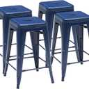 DUMOS Metal Bar Stools Set of 4, 24in Stackable Counter Height Bar Stools, Backless Restaurant Chairs for Kitchen Island, Indoor Outdoor Use, Classic Trattoria Barstools for Dining Room, Blue
