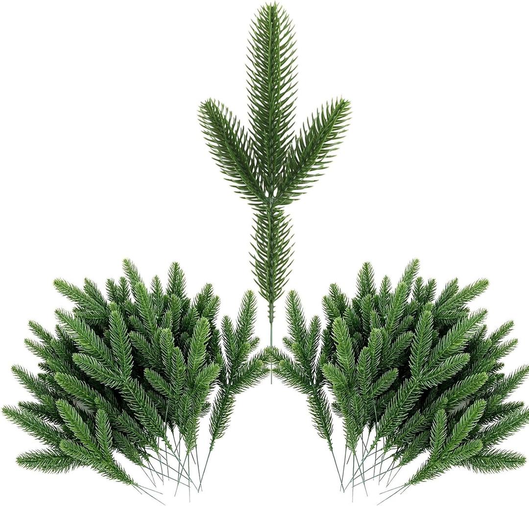 40 PCS Artificial Pine Branches  9 Cedar Picks & Sprays, Realistic Greenery Plants Pine Needles for DIY Christmas Garland Wreath Craft & Holiday Home Dcor(40,Green)