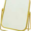 2-Sided Golden Tabletop Makeup Mirror, Double Sided 2X Magnification Vanity Mirror, 360Rotation Dressing Table Mirror (Gold - Rectangle)