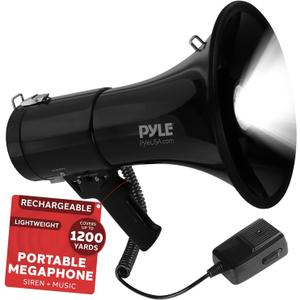 Pyle Portable Compact PA Megaphone Speaker with Alarm Siren & Adjustable Volume - 50W Handheld Lightweight Bullhorn - with Mic, AUX IN for MP3 & Rechargeable Battery - Indoor Outdoor Use - PMP561LTB