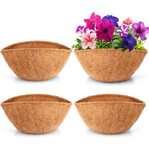 LAVEVE Coco Coir Liner Replacement for Plant Hanging Basket, 4 PCS 14 Inches Round Thick Coconut Fiber Liners for Garden Flowers Vegetables Pot, Box Planter
