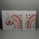 AKWISH Boho Rainbow Wall Art for Girls Room - Set of 3 Framed Wildflower Canvas Prints for Nursery, Baby Girl Room, Kids or Dorm Decor - Soft Pastel Botanical Bohemian Wall Decor 16x24in