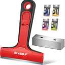 DIYSELF Razor Blade Scraper, 1 Pack Scraper Tool with 10pcs 4-Inch Blades, Razor Scraper for Cleaning Glass, Window, Stove Top, Oven, Kitchen, Cooktop, Shower Door, Sticky Residue, Tile, Wallpaper (Red)