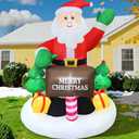 6FT Christmas Inflatable Waving Santa 6FT Holding Sign Santa Claus Christmas Inflatables Outdoor Decorations Xmas Santa Blow Up Yard Decor with 8 Built-in LEDs for Yard Garden Lawn(with Storage Bag)