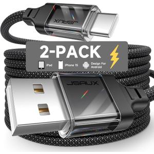 JSAUX USB A to USB C Cable 10FT (2-Pack), USB Type C Charger Cord 3.1A Fast Charging Braided Compatible with iPhone 16/16 Pro/16 Pro Max/15, Samsung Galxy S24 S20 S10, Pixel, CarPlay