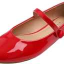 FEVERSOLE Women's Mary Jane Fashion Round Toe Easy Buckle Slip On Flats (7, Maryjane Red Pat)