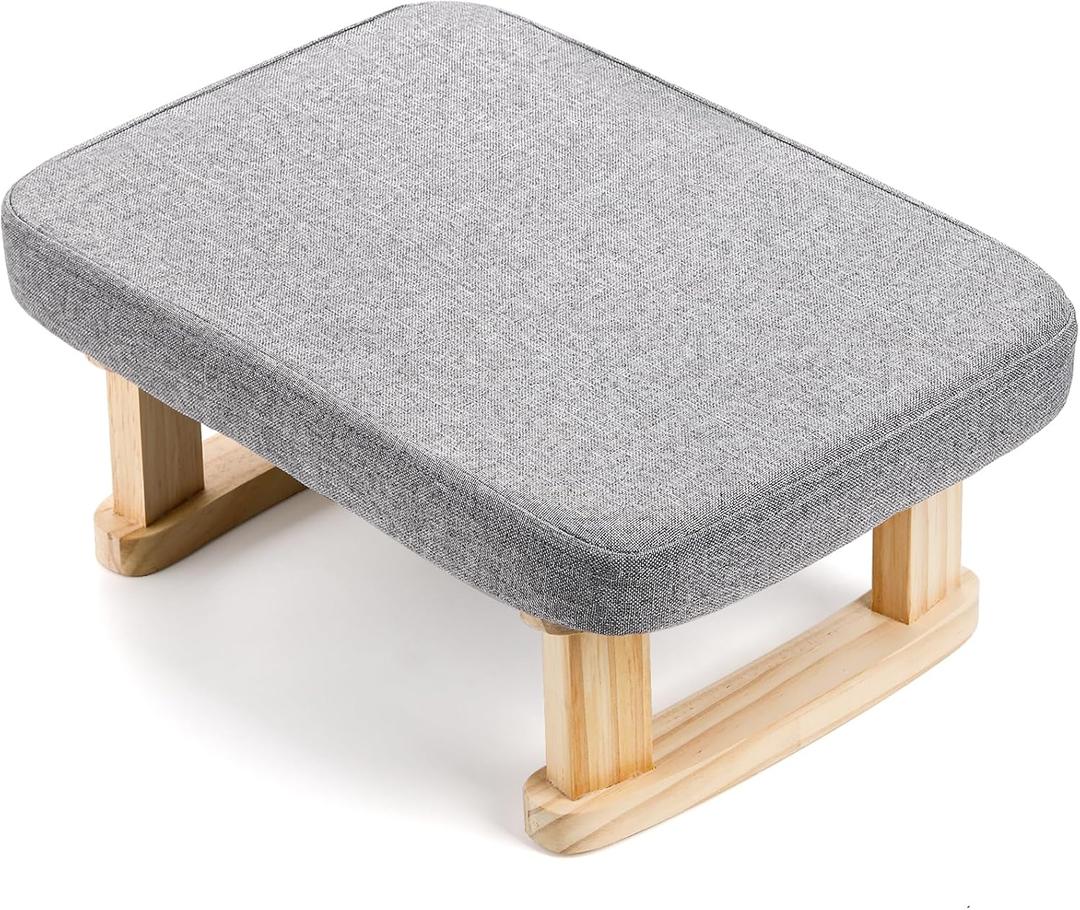 Lawei Small Footstool Ottoman, Rectangle Fabric Foot Stool Rest with Wooden Legs and Non-Slip Soft Padding, Modern Footstools Step for Couch, Desk, Office, Living Room, Bedroom, Entryway, Dogs, Gray