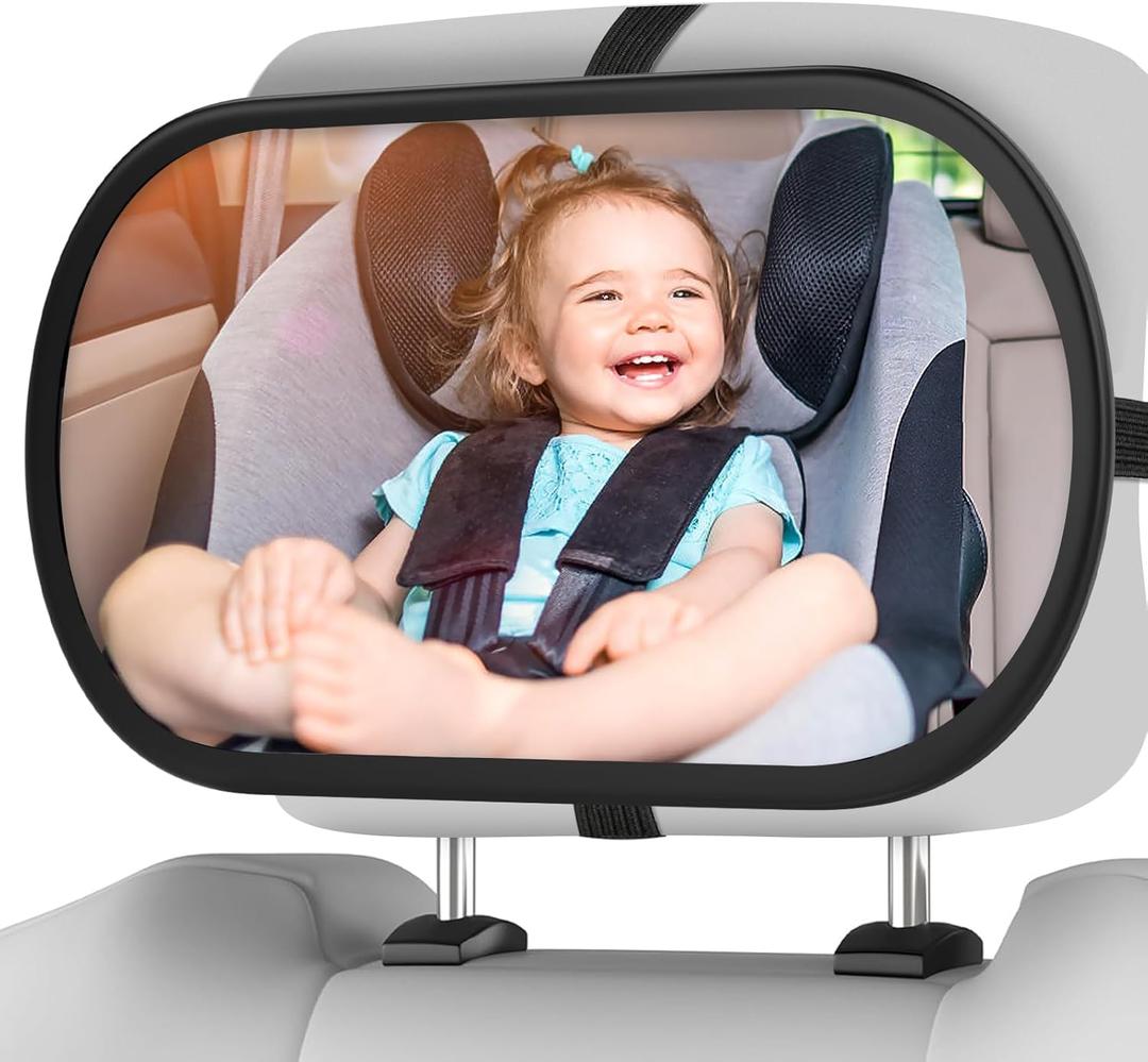 Baby Car Mirror, Safety Car Seat Mirror for Rear Facing Infant, Clear Wide View, 360Rotation, Easily Observe the Baby Move, Secure, Shatterproof, Crash Tested and Certified (Black)