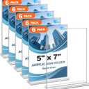 EHWINE 6 Pack Acrylic Sign Holders - 5 x 7, Double-Sided Stand Up Table Top Sign Holders, Clear Acrylic Picture Frame Menu Flyer Paper Display Stand for Office Business Store Wedding Party