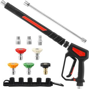RIDGE WASHER Pressure Washer Gun 5000 PSI, 12 GPM, Power Washer Gun with Stainless Steel Extension Wand, Detachable M22 14 Male to 1/4" Quick Connect, 360 Swivel 3/8'' NPT Thread, M22 Fitting
