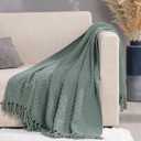 RECYCO Knit Chenille Throw Blanket, Textured Knitted Throw Blankets w/Tassels, Decorative Warm Soft Woven Throw for Couch Bed, Sage Green, 50x60 in