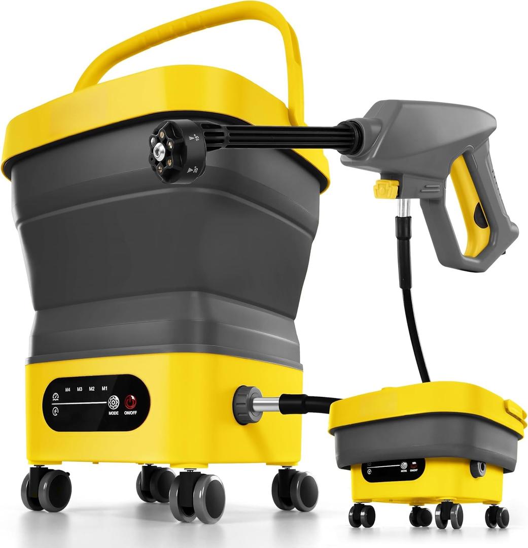Portable Foldable Sprayer with 3.7Gal Tank & Wheels, Cordless Electric Cleaning Tools, 10FT Hose, 6-in-1 Nozzle for Outdoor & Indoor Cleaning, Pets (Bare Tool)