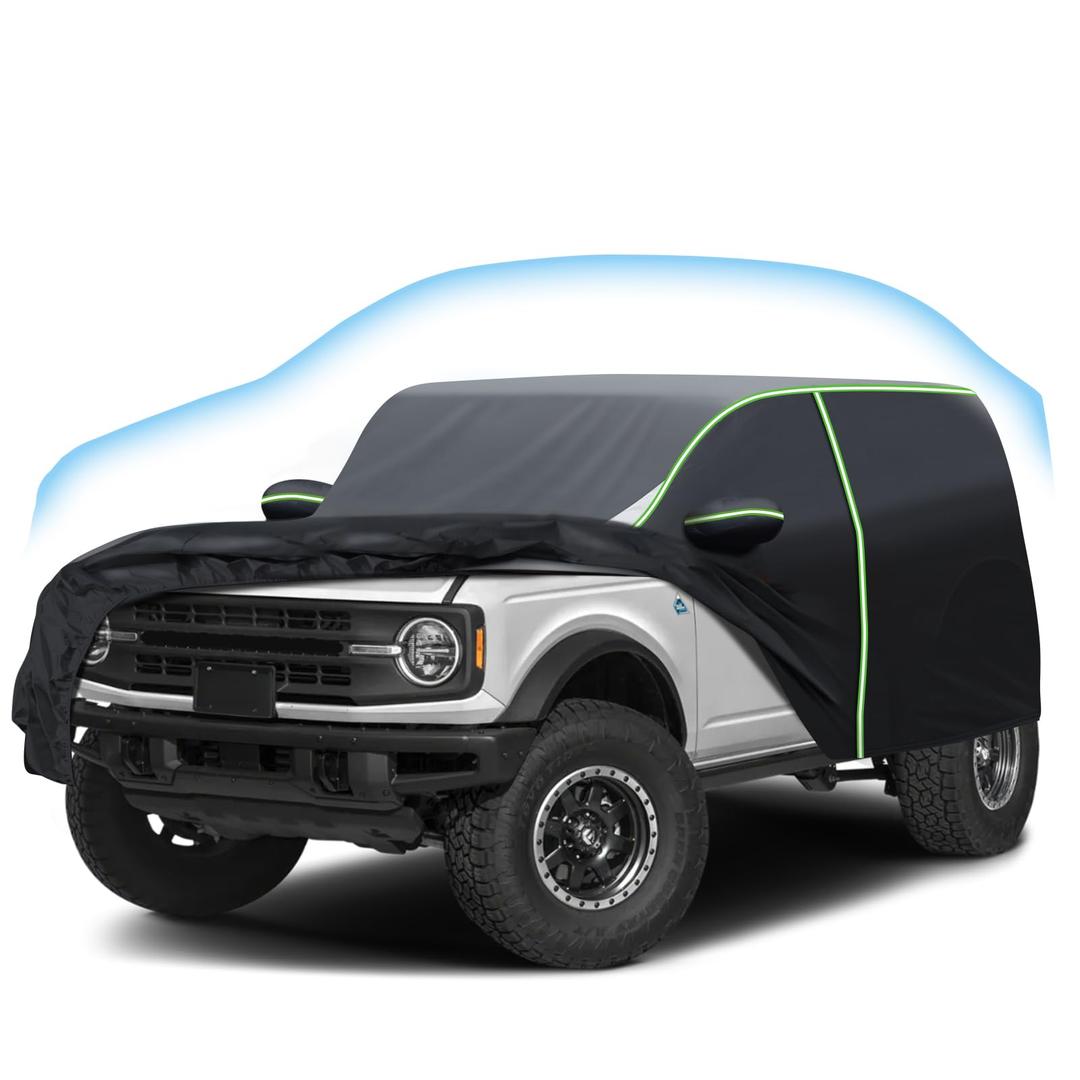 Cartist 420d Car Cover Fits for Ford Bronco 4-Door 2021-2025 2026, car Cover Waterproof All Weather for Bronco Accessories, Strong Oxford, with Zipper & Reflective Safety Strips