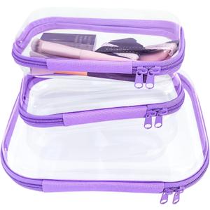 3 Pcs Clear Hard Zipper Case, Hard Shell Plastic Clear Organizer Bag, Transparent Makeup Pouches, Portable Box for Travel Toiletries Storage Bins (Purple) (1M2S)