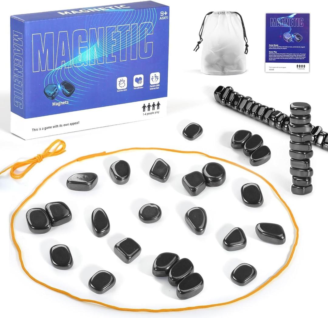 Magnetic Chess Game,Portable Intellectual Battle & Strategy Board Game for Family Game Night,Magnetic Chess Strategy Game with String & Stones for Kids and Adults, Advent Calendar 2025 (Black)